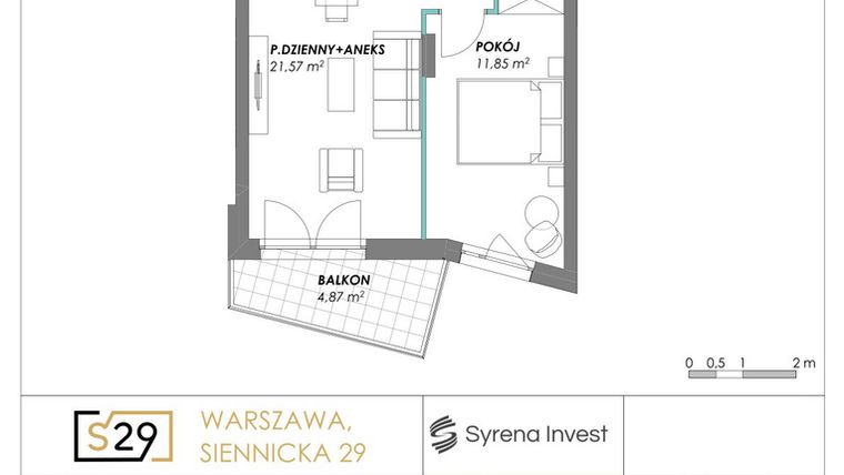 Rzut - Mieszkanie na sprzedaż 2 pokoje o powierzchni 42,66 m² - numer 19 w Siennicka 29