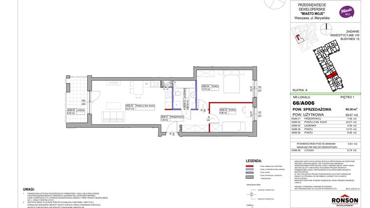 Rzut - Mieszkanie na sprzedaż 3 pokoje o powierzchni 58,67 m² - numer 15_A006 w Miasto Moje 8
