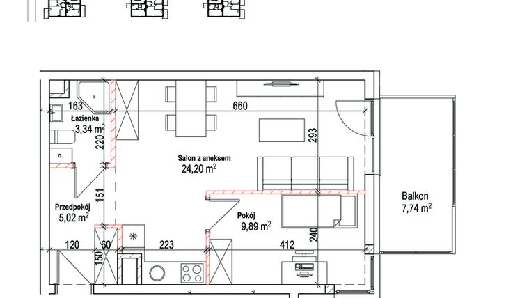 Rzut - Mieszkanie na sprzedaż 2 pokoje o powierzchni 42,45 m² - numer 12 w Łowicka 25