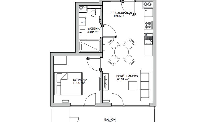 Rzut - Mieszkanie na sprzedaż 2 pokoje o powierzchni 41,26 m² - numer M6 w Zielona Marina - Apartamenty inwestycyjne