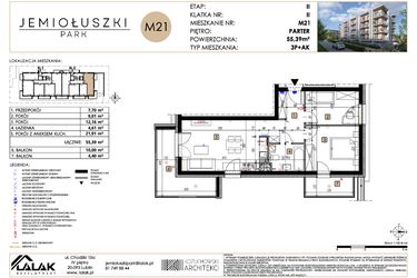 Rzut - Mieszkanie na sprzedaż 3 pokoje o powierzchni 55,39 m² - numer A2_M21 w Jemiołuszki Park etap 2