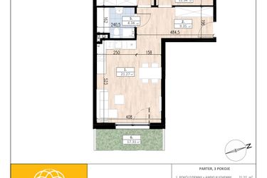 Rzut - Mieszkanie na sprzedaż 3 pokoje o powierzchni 57,68 m² - numer B2/0/1 w ACCANTO