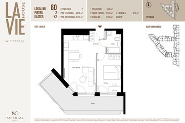 Rzut - Mieszkanie na sprzedaż 2 pokoje o powierzchni 44,08 m² - numer 60 w La Vie House