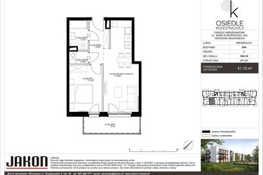 Rzut - Mieszkanie na sprzedaż 2 pokoje o powierzchni 41,72 m² - numer 34A.34 w Osiedle Konopnickiej etap II