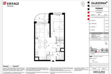 Rzut - Mieszkanie na sprzedaż 2 pokoje o powierzchni 44,38 m² - numer B.A.0.7 w Zajezdnia