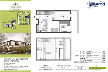 Rzut - Mieszkanie na sprzedaż 3 pokoje o powierzchni 70,88 m² - numer H3M2 w Jaśminowe Wzgórze - etap II