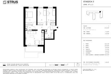 Rzut - Mieszkanie na sprzedaż 4 pokoje o powierzchni 67,84 m² - numer 1.A7 w Staszica 3
