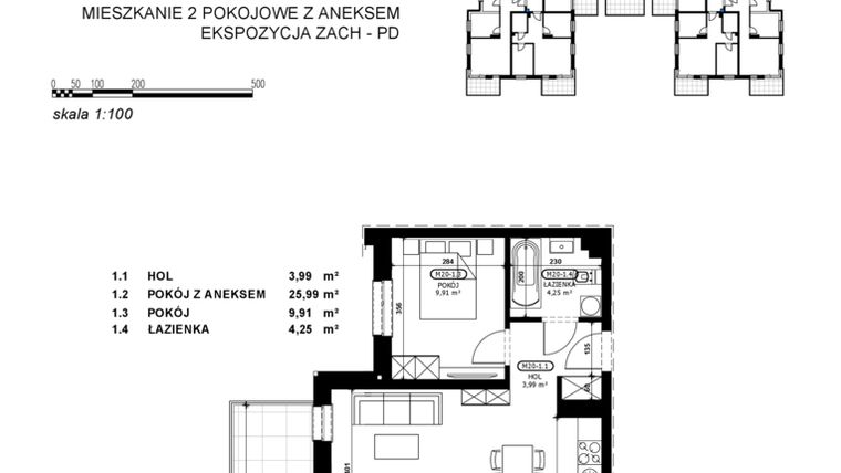 Rzut - Mieszkanie na sprzedaż 2 pokoje o powierzchni 44,14 m² - numer C2-M20 w Stacja Łódź V – etap C2