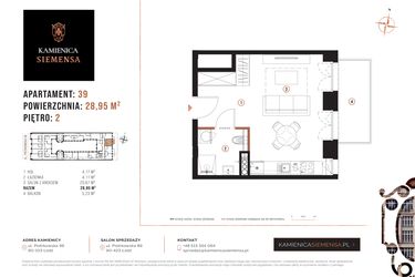 Rzut - Mieszkanie na sprzedaż 1 pokój o powierzchni 28,95 m² - numer 39 w Kamienica Siemensa