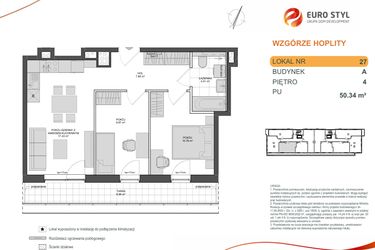 Rzut - Mieszkanie na sprzedaż 3 pokoje o powierzchni 50,34 m² - numer 1_1_A_4_27 w Wzgórze Hoplity