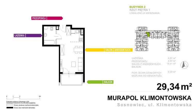 Rzut - Mieszkanie na sprzedaż 1 pokój o powierzchni 29,34 m² - numer 2.A.1.11 w Murapol Apartamenty na Wzgórzu