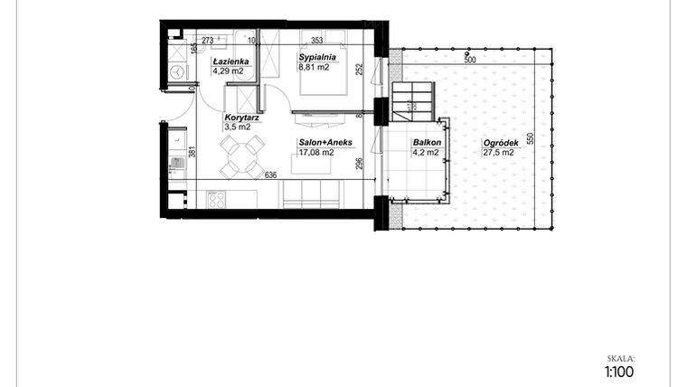 Rzut - Mieszkanie na sprzedaż 2 pokoje o powierzchni 33,68 m² - numer C.28 w Narcyzowe Wzgórza II