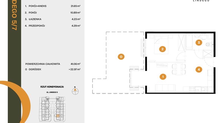 Rzut - Mieszkanie na sprzedaż 2 pokoje o powierzchni 41,06 m² - numer 7 w CLOU LINDEGO
