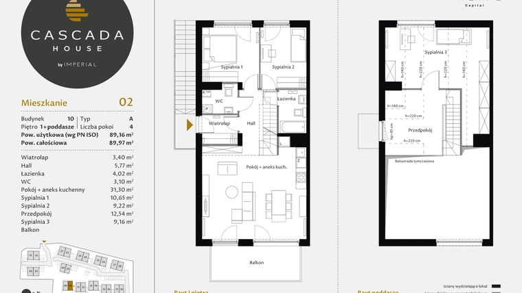 Rzut - Mieszkanie na sprzedaż 4 pokoje o powierzchni 89,16 m² - numer 10.2 w CASCADA House
