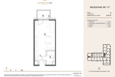 Rzut - Mieszkanie na sprzedaż 1 pokój o powierzchni 27,83 m² - numer 117 w Waterlane Vibe