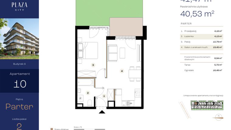 Rzut - Mieszkanie na sprzedaż 2 pokoje o powierzchni 41,47 m² - numer B6M10 w Plaza City