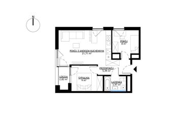 Rzut - Mieszkanie na sprzedaż 3 pokoje o powierzchni 48,17 m² - numer M2 w KrakoVska etap 2