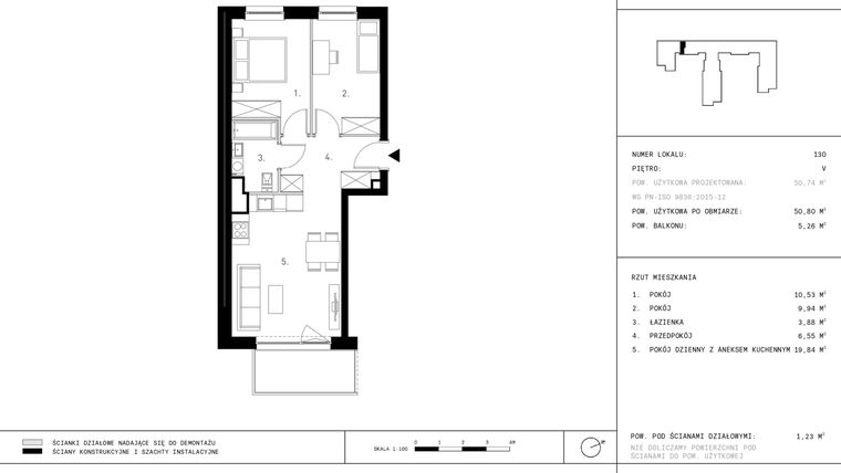 Rzut - Mieszkanie na sprzedaż 3 pokoje o powierzchni 50,8 m² - numer 5.A21 w Staszica 3
