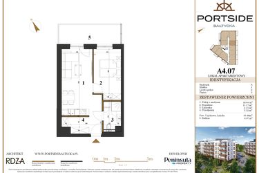 Rzut - Mieszkanie na sprzedaż 2 pokoje o powierzchni 39,48 m² - numer A4.07 w Portside Bałtycka
