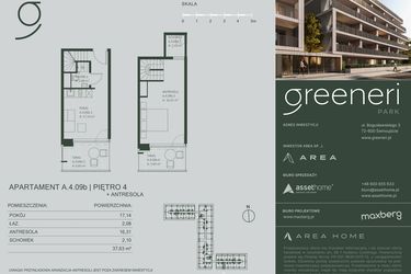 Rzut - Mieszkanie na sprzedaż 2 pokoje o powierzchni 37,63 m² - numer A.4.09b w Greeneri Park