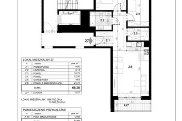 Rzut - Mieszkanie na sprzedaż 3 pokoje o powierzchni 69,16 m² - numer A.27 w Przewóz 4