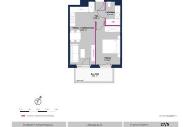Rzut - Mieszkanie na sprzedaż 2 pokoje o powierzchni 36,25 m² - numer 191 w Moja Północna Etap III