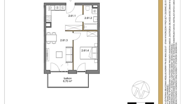 Rzut - Mieszkanie na sprzedaż 2 pokoje o powierzchni 42,08 m² - numer 61 w Osiedle Sfera etap II