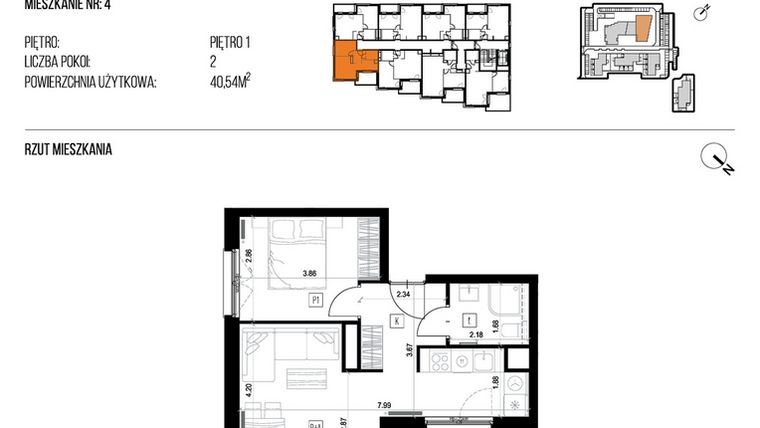 Rzut - Mieszkanie na sprzedaż 2 pokoje o powierzchni 40,54 m² - numer 22K/04 w NATURAMA II