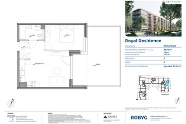 Rzut - Mieszkanie na sprzedaż 2 pokoje o powierzchni 39,72 m² - numer RR/6A/D/0/2 w Royal Residence 6A