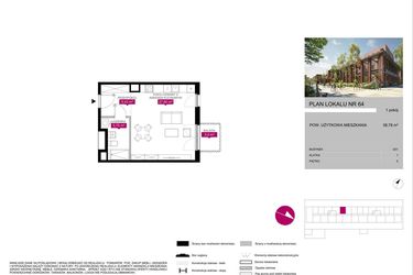 Rzut - Mieszkanie na sprzedaż 1 pokój o powierzchni 38,79 m² - numer 64 w Fuzja Mieszkania Loftowe