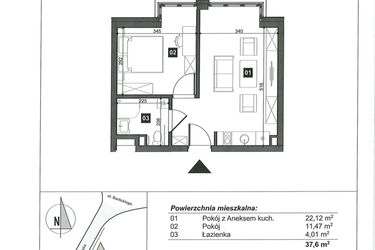 Rzut - Mieszkanie na sprzedaż 2 pokoje o powierzchni 37,6 m² - numer 3 w Słoneczne Świnoujście