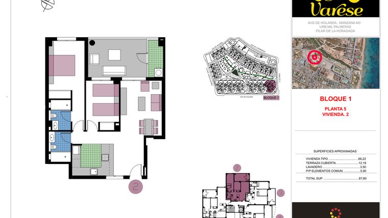 Rzut - Mieszkanie na sprzedaż 2 pokoje o powierzchni 87,8 m² - numer 2-5-B w Residencial Lago Varese