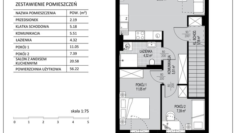 Rzut - Mieszkanie na sprzedaż 3 pokoje o powierzchni 56,22 m² - numer C10 w Kowalove etap 2