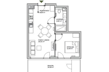 Rzut - Mieszkanie na sprzedaż 2 pokoje o powierzchni 41,26 m² - numer M13 w Zielona Marina - Apartamenty inwestycyjne