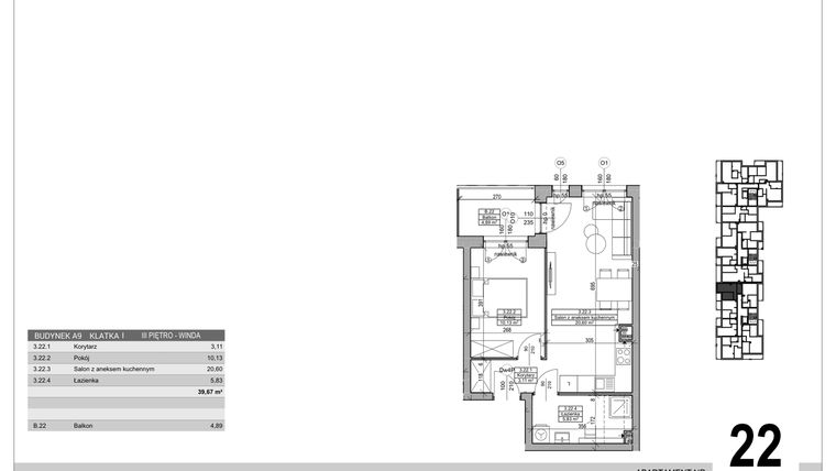 Rzut - Mieszkanie na sprzedaż 2 pokoje o powierzchni 39,67 m² - numer A.9.M.22 w Sobola Biel A9