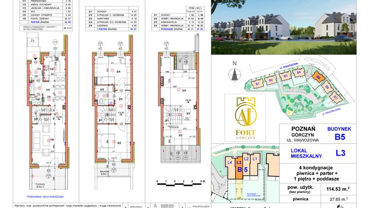 Rzut - Dom na sprzedaż 4 pokoje o powierzchni 114,53 m² - numer L3 w Fort Górczyn - Etap IV