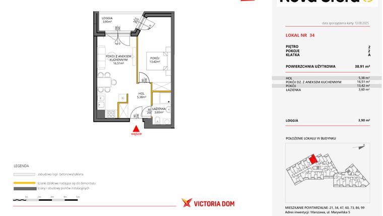Rzut - Mieszkanie na sprzedaż 2 pokoje o powierzchni 38,91 m² - numer 34 w Miasteczko Nova Sfera 5