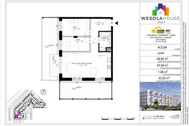 Rzut - Mieszkanie na sprzedaż 3 pokoje o powierzchni 67,99 m² - numer A.0.04 w Wesoła House Etap II