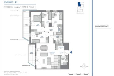 Rzut - Mieszkanie na sprzedaż 5 pokoi o powierzchni 112,39 m² - numer 8.9 w SEAHall