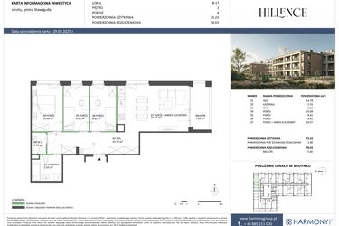 Rzut - Mieszkanie na sprzedaż 4 pokoje o powierzchni 75,23 m² - numer B-17 w Hillence etap 2
