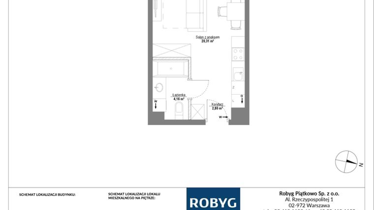Rzut - Mieszkanie na sprzedaż 1 pokój o powierzchni 27,27 m² - numer E.1M09 w Początek Piątkowo bud. E