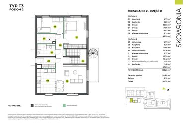 Rzut - Mieszkanie na sprzedaż 6 pokoi o powierzchni 154,07 m² - numer 5BL/2 w Skowronia