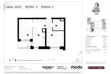Rzut - Mieszkanie na sprzedaż 2 pokoje o powierzchni 43,11 m² - numer M253 w Osiedle Witaj etap II