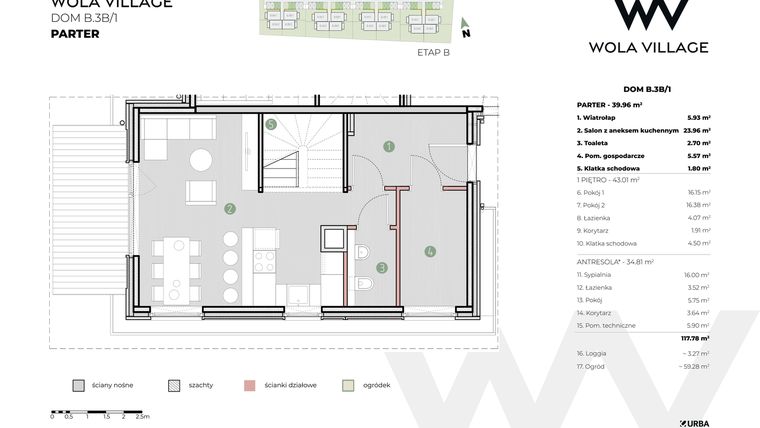 Rzut - Dom na sprzedaż 4 pokoje o powierzchni 117,78 m² - numer B.3B/1 w Wola Village