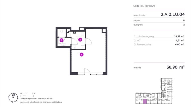 Rzut - Lokal użytkowy na sprzedaż 1 pokój o powierzchni 38,9 m² - numer 2.A.0.LU.04 w Murapol Forum