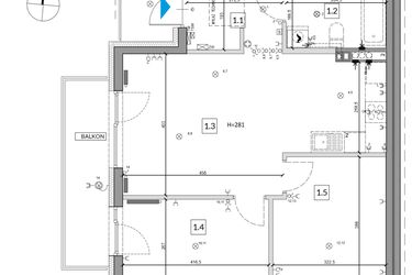 Rzut - Mieszkanie na sprzedaż 3 pokoje o powierzchni 59,46 m² - numer 43B w Osiedle Młodych etap V