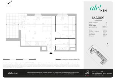 Rzut - Mieszkanie na sprzedaż 2 pokoje o powierzchni 38,89 m² - numer MA009 w Ale!Ken