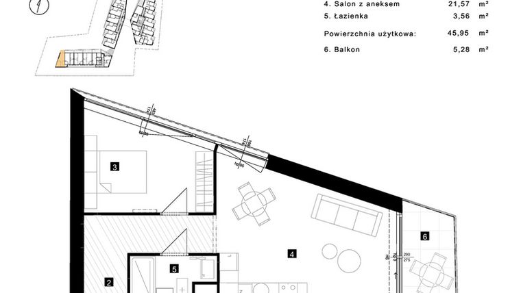 Rzut - Mieszkanie na sprzedaż 2 pokoje o powierzchni 45,95 m² - numer A.1.9 w Cisha Apartamenty Dziwnów