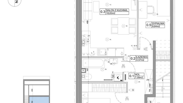 Rzut - Mieszkanie na sprzedaż 3 pokoje o powierzchni 51,15 m² - numer 53 w Boska Ksawerowska IV