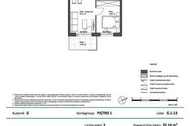 Rzut - Mieszkanie na sprzedaż 2 pokoje o powierzchni 32,14 m² - numer G.1.13 w Nowy Świat Ostoja etap II - EFG